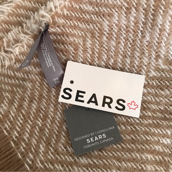 NWT Sears Super Soft 100% Acrylic Shawl/Pashmina, Women's Long Wrap Tan White - Picture 6 of 6